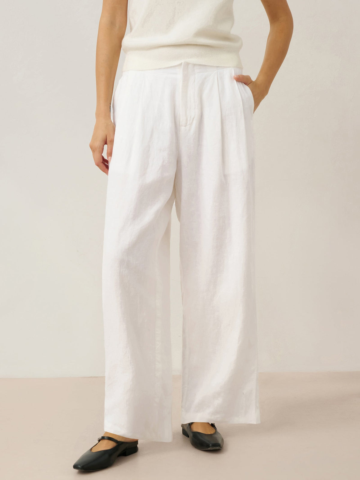 100% Linen Relaxed Fit Straight Leg Trousers KINSLEY 0
