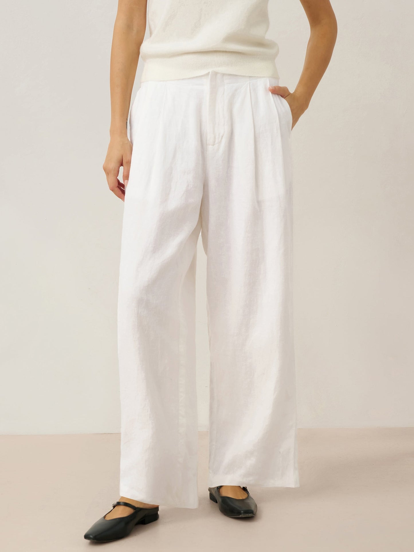 100% Linen Relaxed Fit Straight Leg Trousers KINSLEY 0