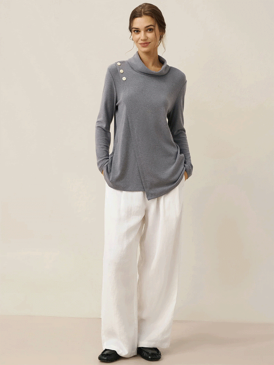 100% Linen Relaxed Fit Straight Leg Trousers KINSLEY 1