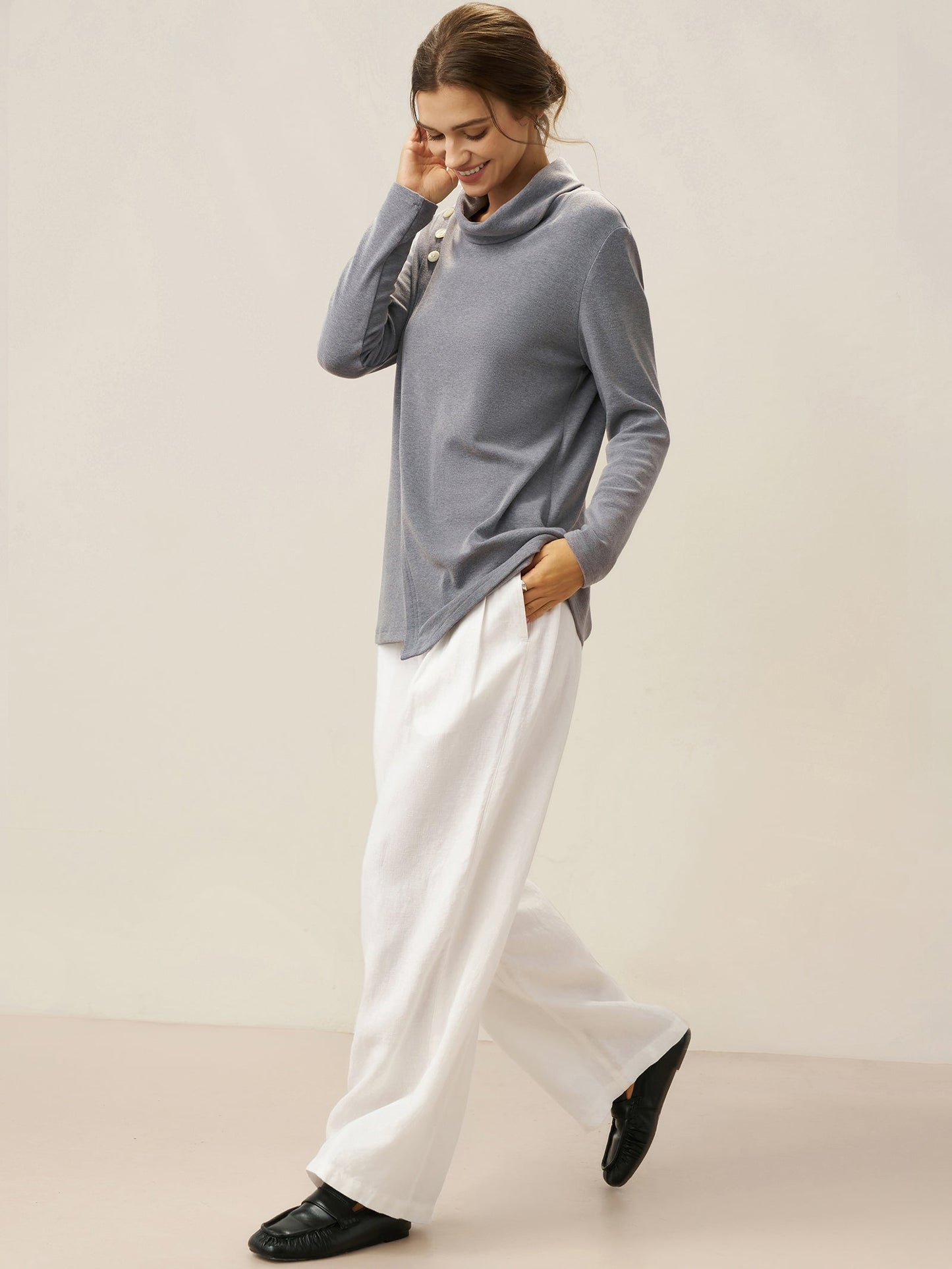 100% Linen Relaxed Fit Straight Leg Trousers KINSLEY 6