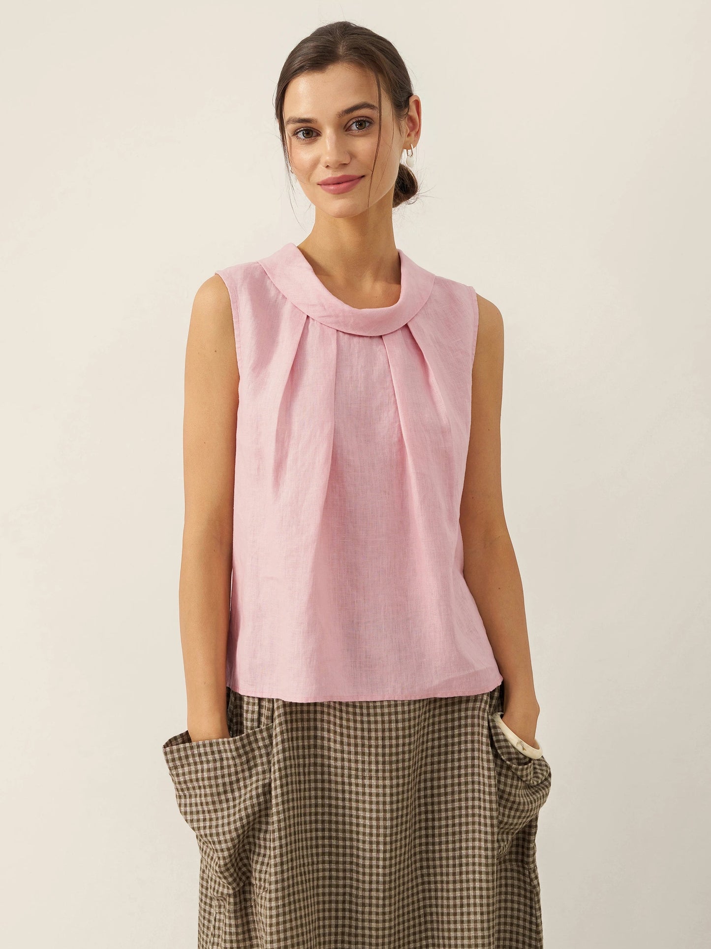 100% Linen Structured Collar Sleeveless Blouse BLAIR 0