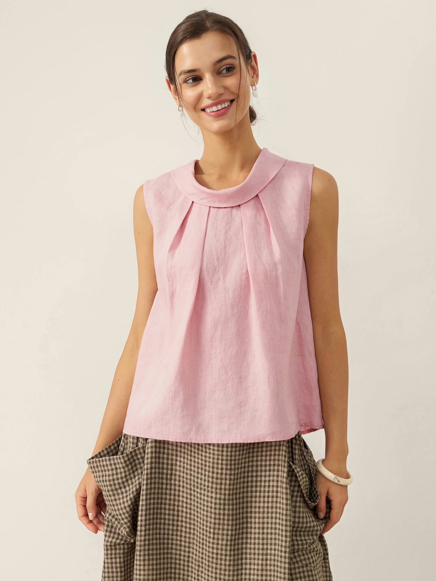 100% Linen Structured Collar Sleeveless Blouse BLAIR 3