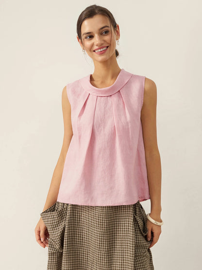 100% Linen Structured Collar Sleeveless Blouse BLAIR 3