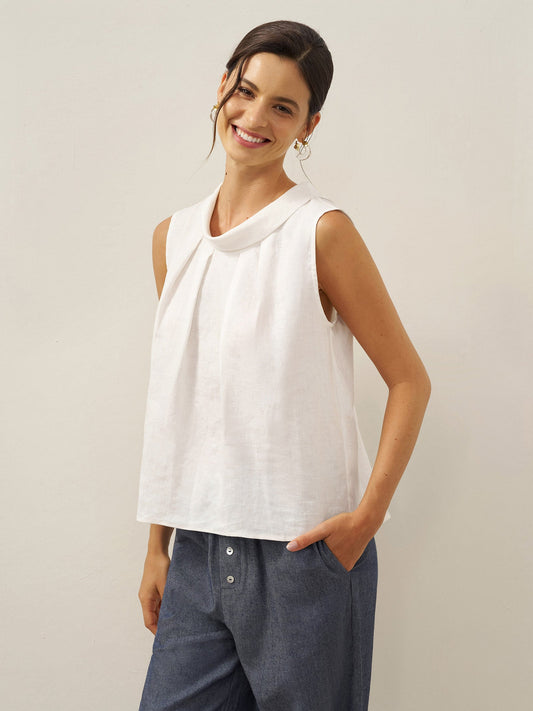 100% Linen Structured Collar Sleeveless Blouse BLAIR 8