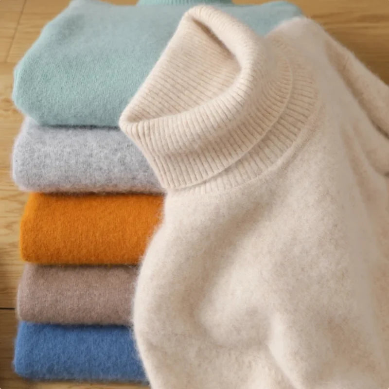 100% Merino Wool Cashmere Sweater Women Knitted Sweater Turtleneck Long Sleeve Pullovers Autumn Winter Clothing Warm Jumper Tops 0