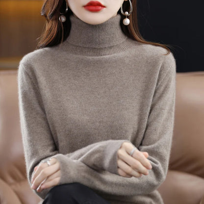 100% Merino Wool Cashmere Sweater Women Knitted Sweater Turtleneck Long Sleeve Pullovers Autumn Winter Clothing Warm Jumper Tops 1