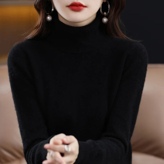 100% Merino Wool Cashmere Sweater Women Knitted Sweater Turtleneck Long Sleeve Pullovers Autumn Winter Clothing Warm Jumper Tops 10