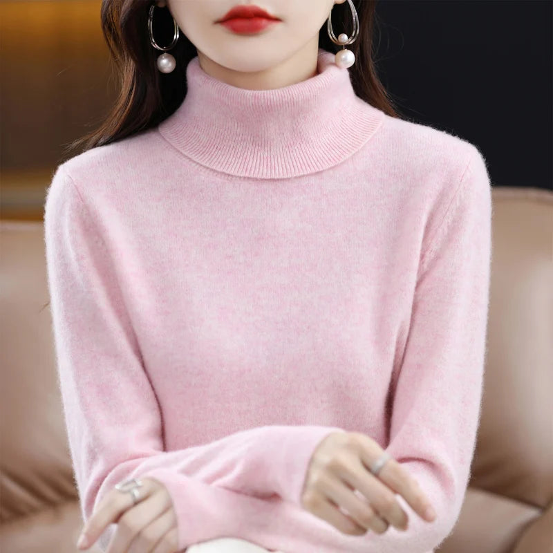 100% Merino Wool Cashmere Sweater Women Knitted Sweater Turtleneck Long Sleeve Pullovers Autumn Winter Clothing Warm Jumper Tops 15