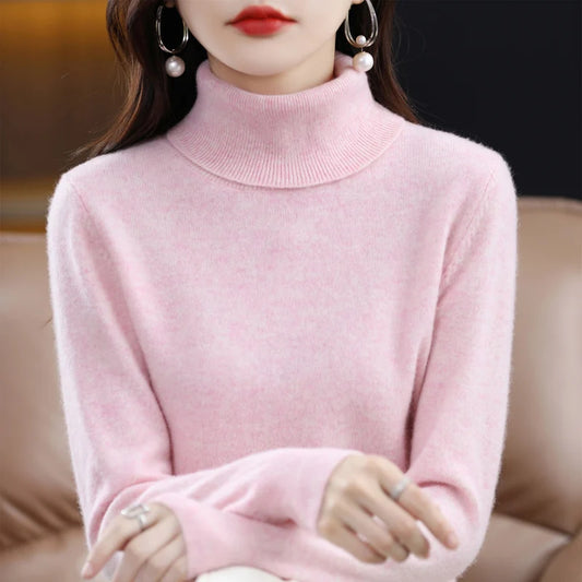 100% Merino Wool Cashmere Sweater Women Knitted Sweater Turtleneck Long Sleeve Pullovers Autumn Winter Clothing Warm Jumper Tops 15