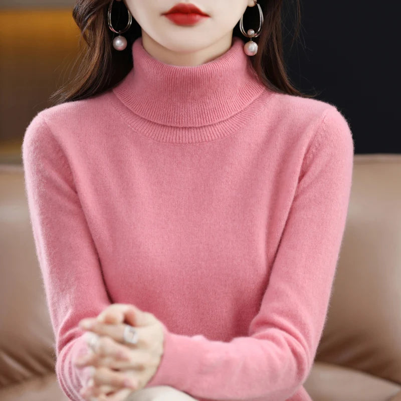 100% Merino Wool Cashmere Sweater Women Knitted Sweater Turtleneck Long Sleeve Pullovers Autumn Winter Clothing Warm Jumper Tops 16