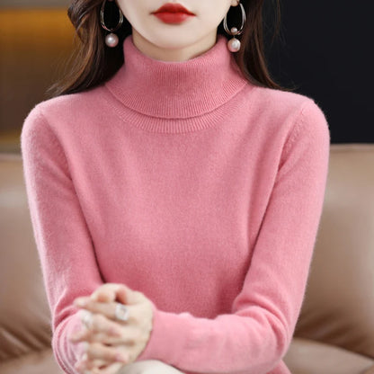 100% Merino Wool Cashmere Sweater Women Knitted Sweater Turtleneck Long Sleeve Pullovers Autumn Winter Clothing Warm Jumper Tops 16