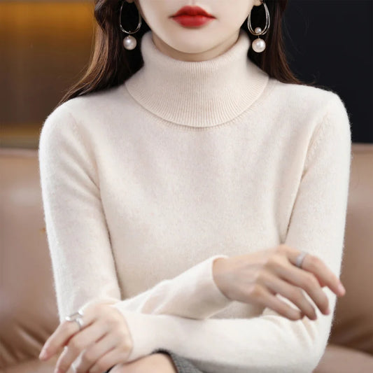 100% Merino Wool Cashmere Sweater Women Knitted Sweater Turtleneck Long Sleeve Pullovers Autumn Winter Clothing Warm Jumper Tops 17