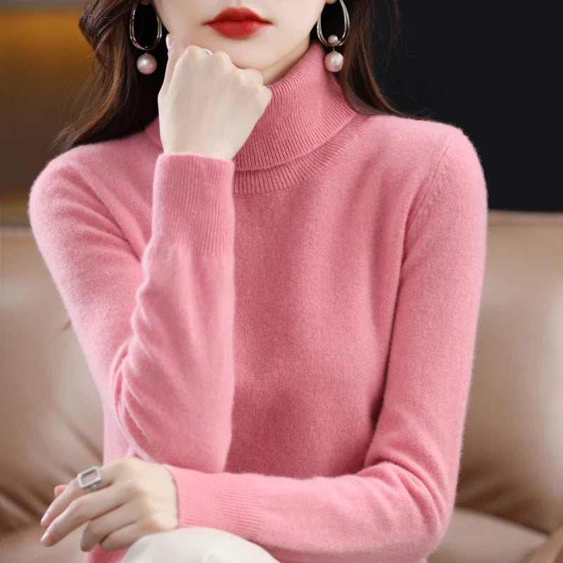 100% Merino Wool Cashmere Sweater Women Knitted Sweater Turtleneck Long Sleeve Pullovers Autumn Winter Clothing Warm Jumper Tops 3