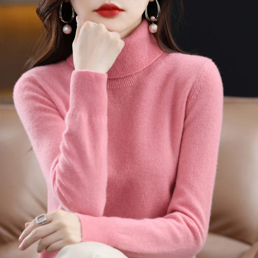 100% Merino Wool Cashmere Sweater Women Knitted Sweater Turtleneck Long Sleeve Pullovers Autumn Winter Clothing Warm Jumper Tops 3
