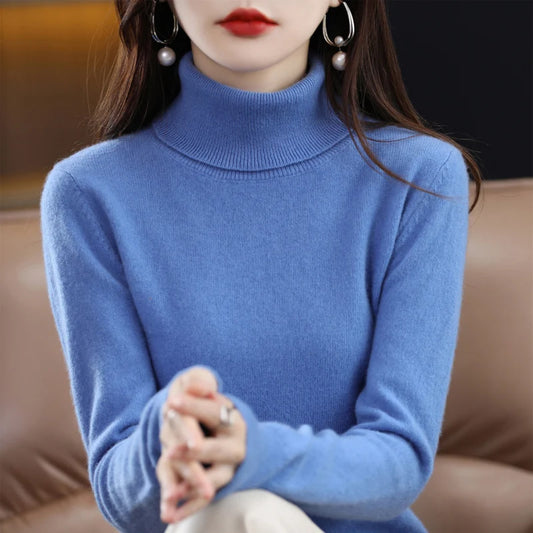 100% Merino Wool Cashmere Sweater Women Knitted Sweater Turtleneck Long Sleeve Pullovers Autumn Winter Clothing Warm Jumper Tops 5
