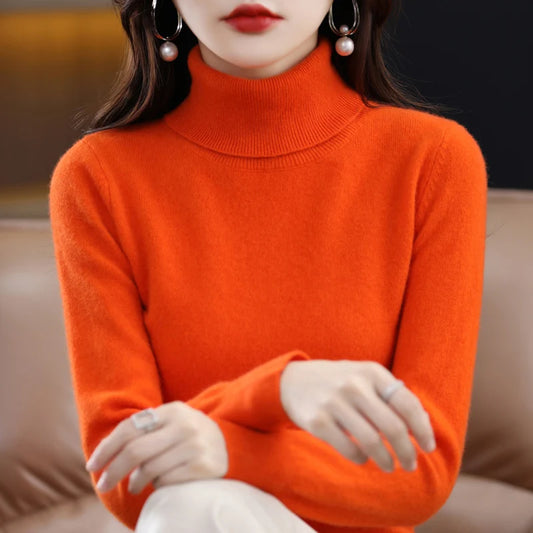 100% Merino Wool Cashmere Sweater Women Knitted Sweater Turtleneck Long Sleeve Pullovers Autumn Winter Clothing Warm Jumper Tops 6