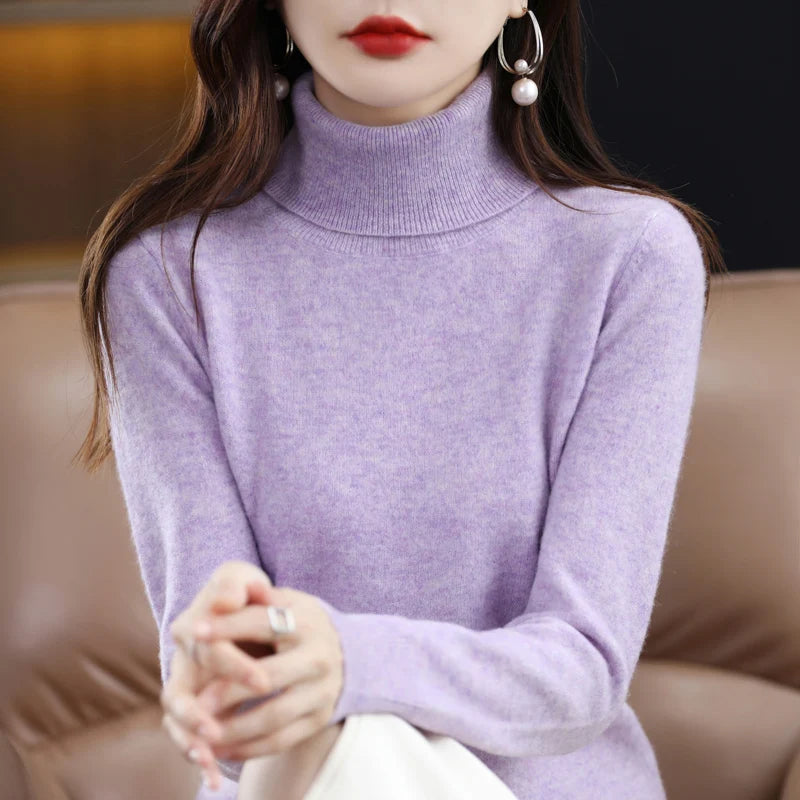 100% Merino Wool Cashmere Sweater Women Knitted Sweater Turtleneck Long Sleeve Pullovers Autumn Winter Clothing Warm Jumper Tops 7