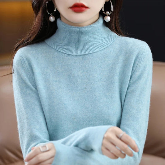 100% Merino Wool Cashmere Sweater Women Knitted Sweater Turtleneck Long Sleeve Pullovers Autumn Winter Clothing Warm Jumper Tops 8