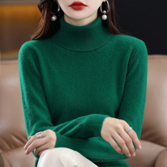 100% Merino Wool Cashmere Sweater Women Knitted Sweater Turtleneck Long Sleeve Pullovers Autumn Winter Clothing Warm Jumper Tops 9