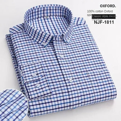 100% Pure Cotton Men's Long Sleeve Shirt Business Casual Solid Color Embroidered Oxford Spun Shirt 17