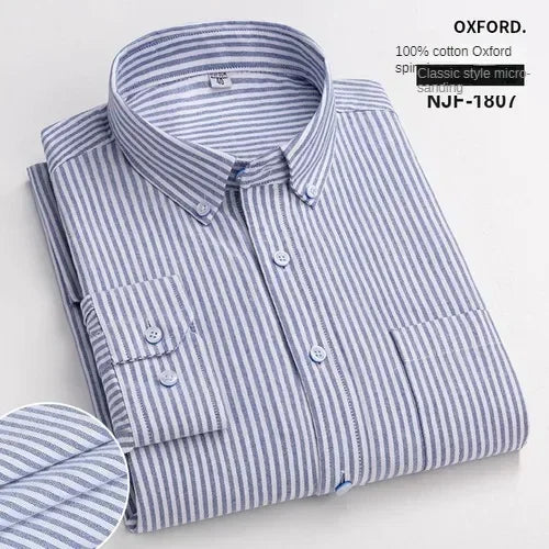 100% Pure Cotton Men's Long Sleeve Shirt Business Casual Solid Color Embroidered Oxford Spun Shirt 19