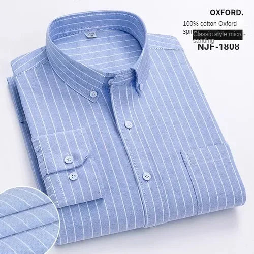 100% Pure Cotton Men's Long Sleeve Shirt Business Casual Solid Color Embroidered Oxford Spun Shirt 20