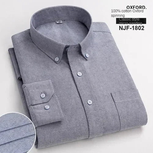 100% Pure Cotton Men's Long Sleeve Shirt Business Casual Solid Color Embroidered Oxford Spun Shirt 21