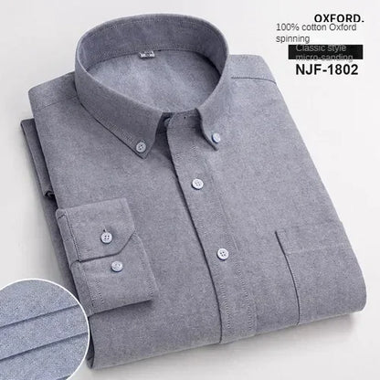 100% Pure Cotton Men's Long Sleeve Shirt Business Casual Solid Color Embroidered Oxford Spun Shirt 21