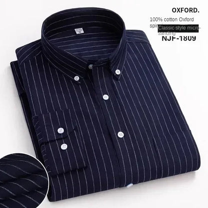 100% Pure Cotton Men's Long Sleeve Shirt Business Casual Solid Color Embroidered Oxford Spun Shirt 22