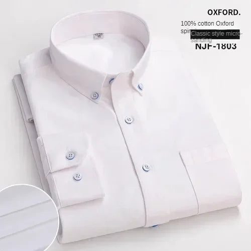 100% Pure Cotton Men's Long Sleeve Shirt Business Casual Solid Color Embroidered Oxford Spun Shirt 28