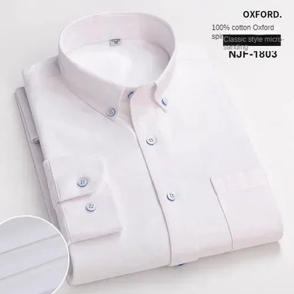 100% Pure Cotton Men's Long Sleeve Shirt Business Casual Solid Color Embroidered Oxford Spun Shirt 28