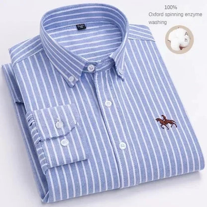 100% Pure Cotton Men's Long Sleeve Shirt Business Casual Solid Color Embroidered Oxford Spun Shirt 29