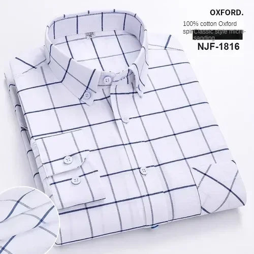100% Pure Cotton Men's Long Sleeve Shirt Business Casual Solid Color Embroidered Oxford Spun Shirt 8