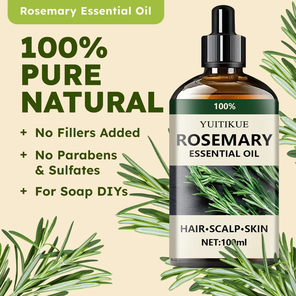 100% pure rosemary essential oil, suitable for hair, scalp, and skin, natural aromatherapy oil, nourishing and revitalizing. 0