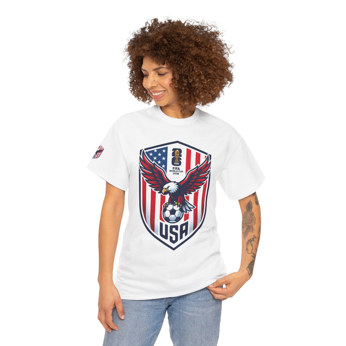 USA Eagle Soccer Shield T‑Shirt — Patriotic American Football Fan Tee