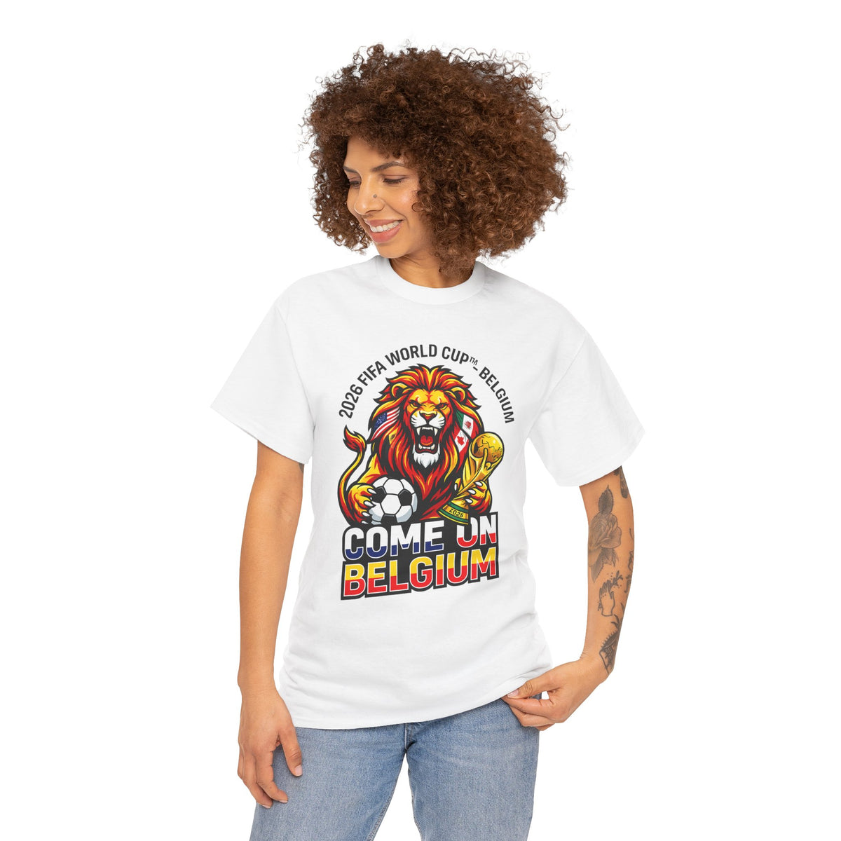 Belgium Soccer Fan Tee — “Come On Belgium” World Cup Lion Design