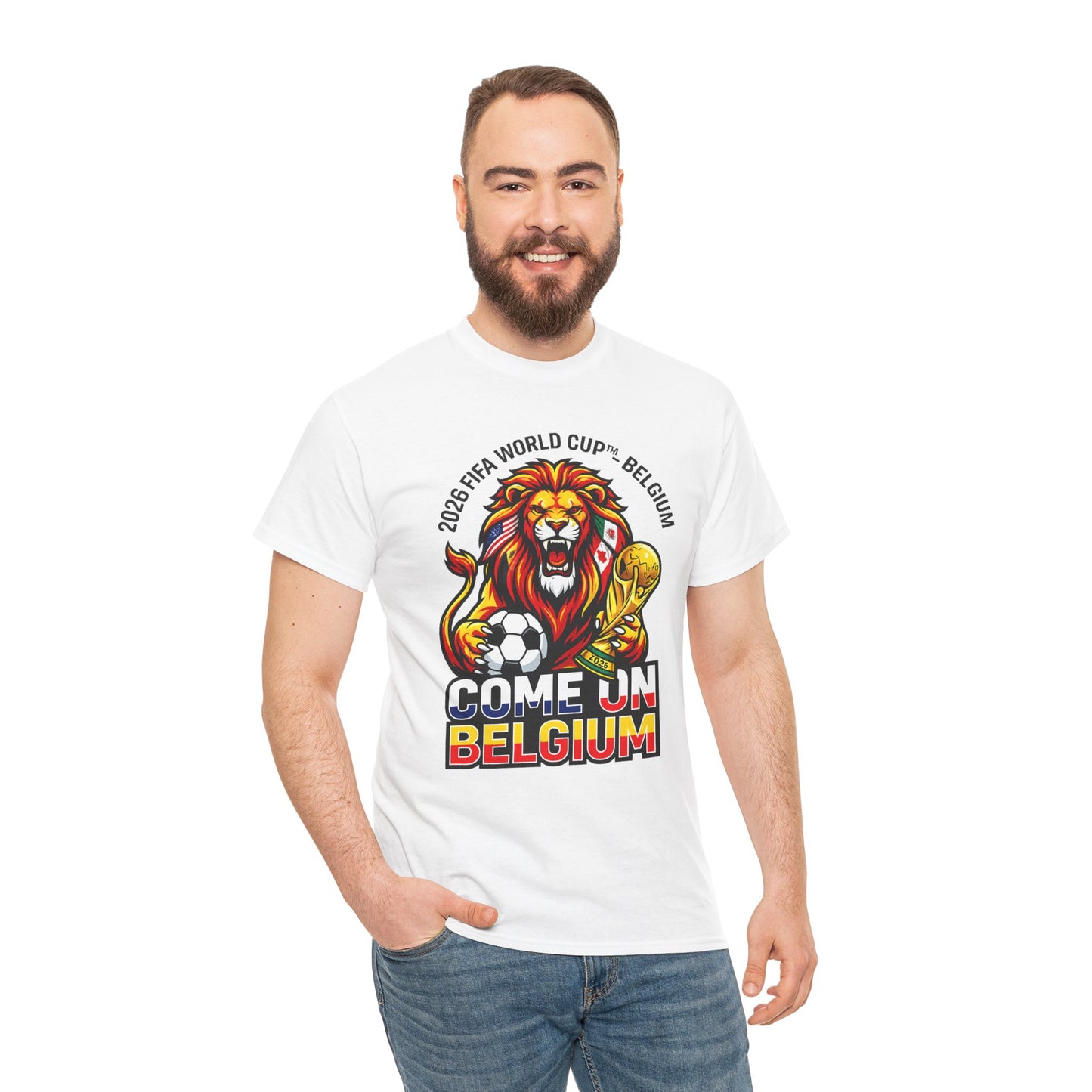 Belgium Soccer Fan Tee — “Come On Belgium” World Cup Lion Design