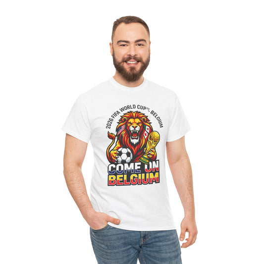Belgium Soccer Fan Tee — “Come On Belgium” World Cup Lion Design
