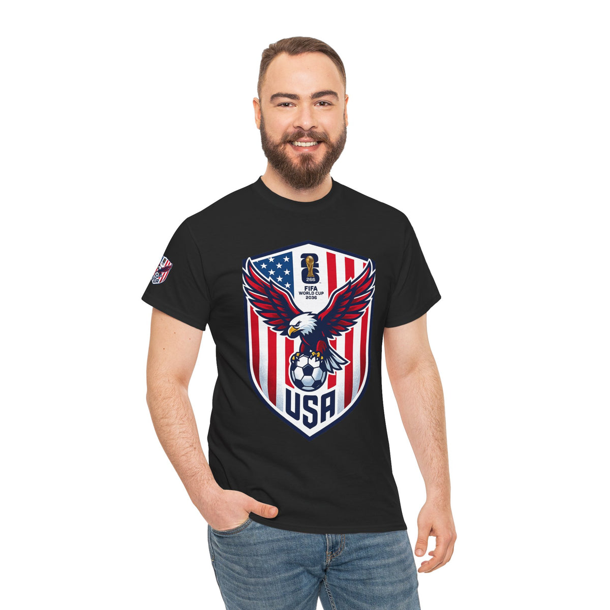 USA Eagle Soccer Shield T‑Shirt — Patriotic American Football Fan Tee