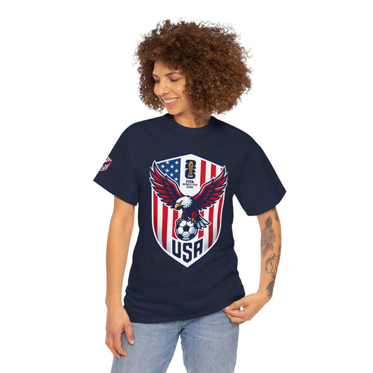 USA Eagle Soccer Shield T‑Shirt — Patriotic American Football Fan Tee