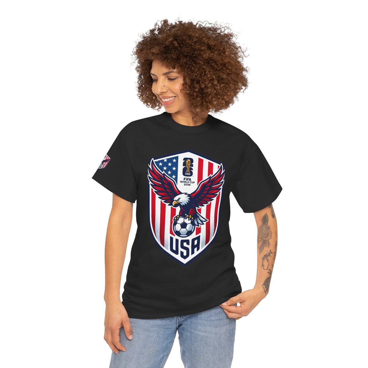 USA Eagle Soccer Shield T‑Shirt — Patriotic American Football Fan Tee