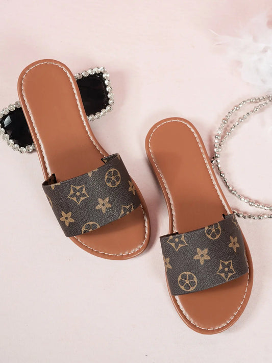 Women'S Flat Sandals Comfortable Slip-On Shoes, Casual Summer Footwear for Daily Wear, Stylish Ladies' Flats for Everyday Use, Pu Leather Slides
