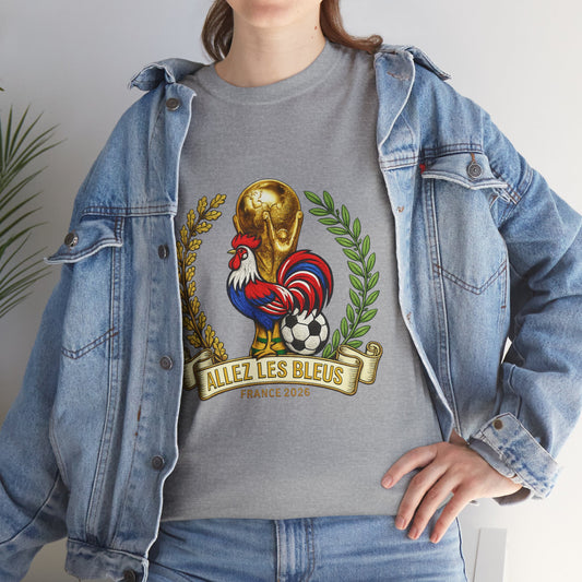 France Soccer Fan T‑Shirt — 'Allez Les Bleus' Rooster & World Cup Crest