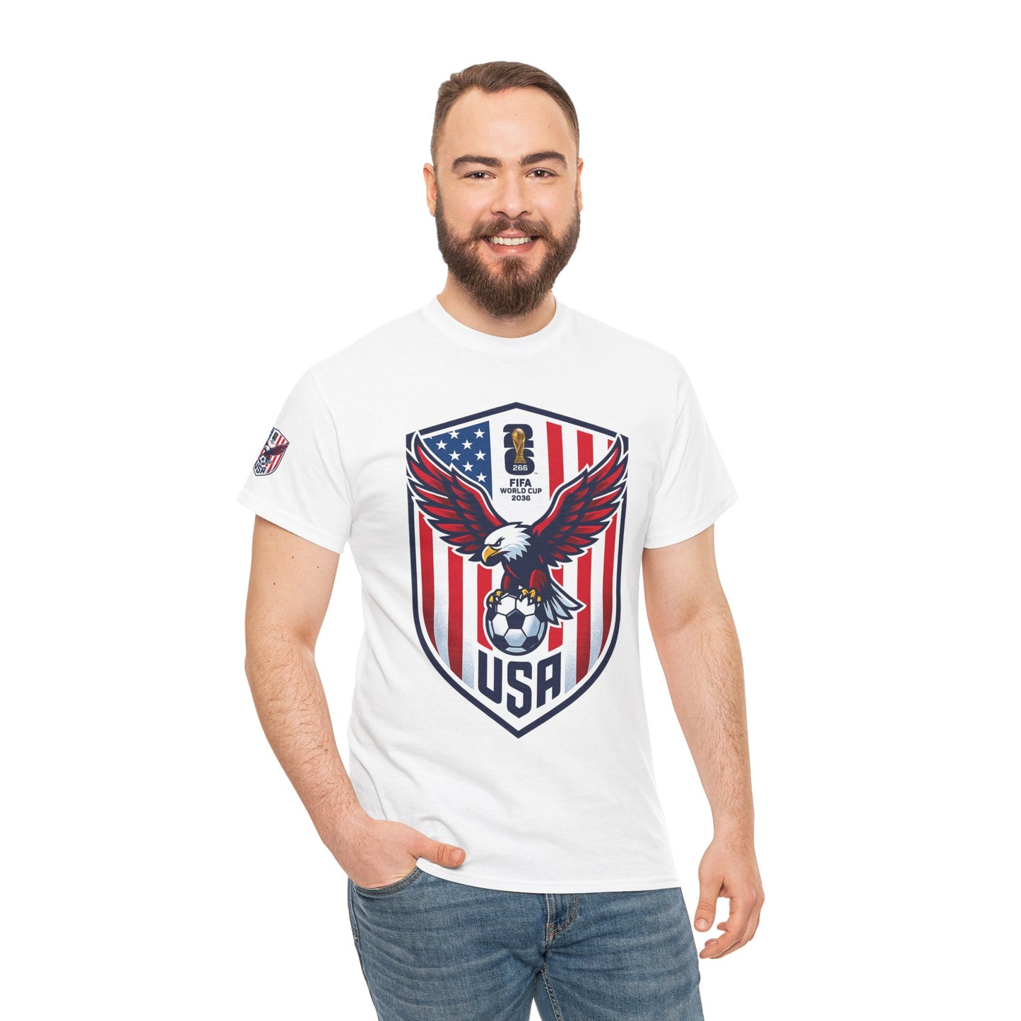 USA Eagle Soccer Shield T‑Shirt — Patriotic American Football Fan Tee