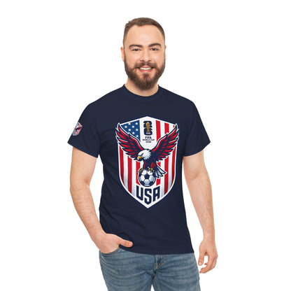 USA Eagle Soccer Shield T‑Shirt — Patriotic American Football Fan Tee