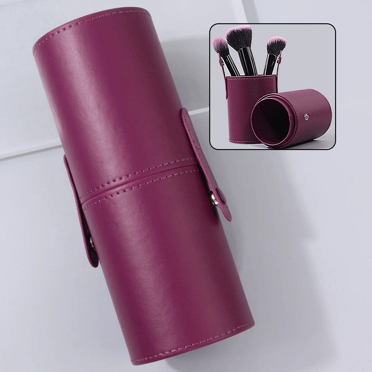 1PCS best-selling purple PU leather makeup brush storage bucket, easy to place large and small brushes, a makeup storage tool 0