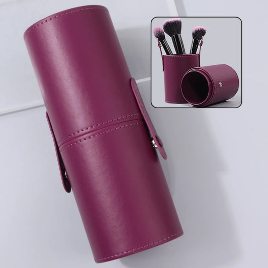 1PCS best-selling purple PU leather makeup brush storage bucket, easy to place large and small brushes, a makeup storage tool 0