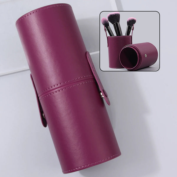 1PCS best-selling purple PU leather makeup brush storage bucket, easy to place large and small brushes, a makeup storage tool 0