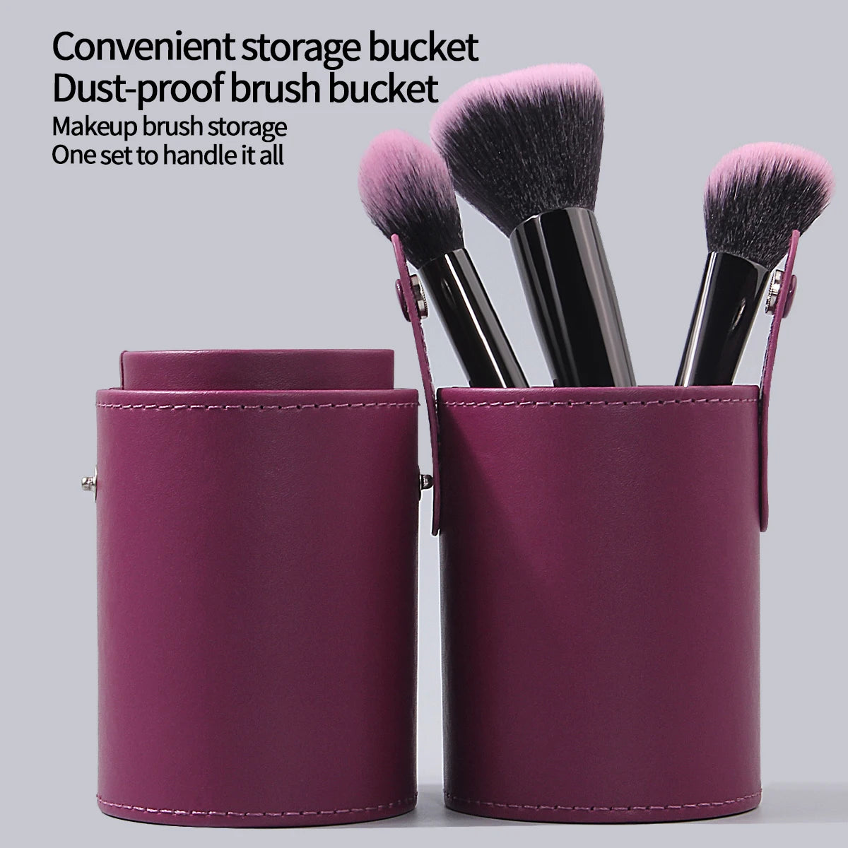 1PCS best-selling purple PU leather makeup brush storage bucket, easy to place large and small brushes, a makeup storage tool 3