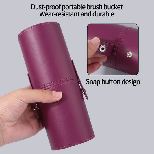 1PCS best-selling purple PU leather makeup brush storage bucket, easy to place large and small brushes, a makeup storage tool 4